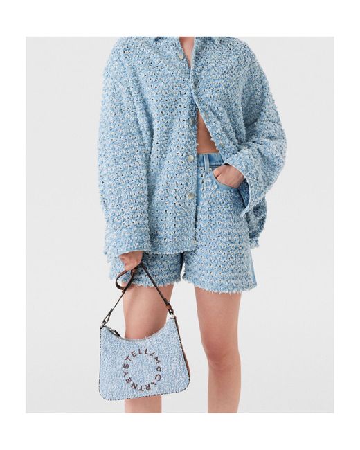 Stella McCartney Blue Mid-Rise Denim Bouclé Shorts