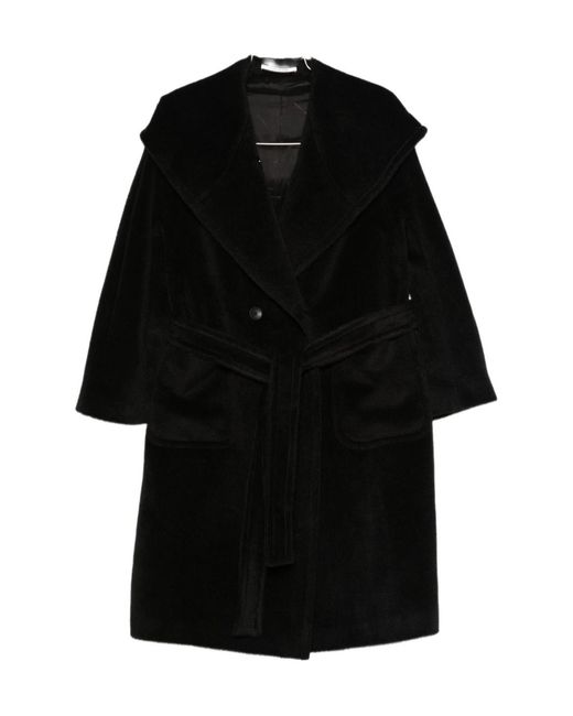 Tagliatore Black Hooded Belted Coat