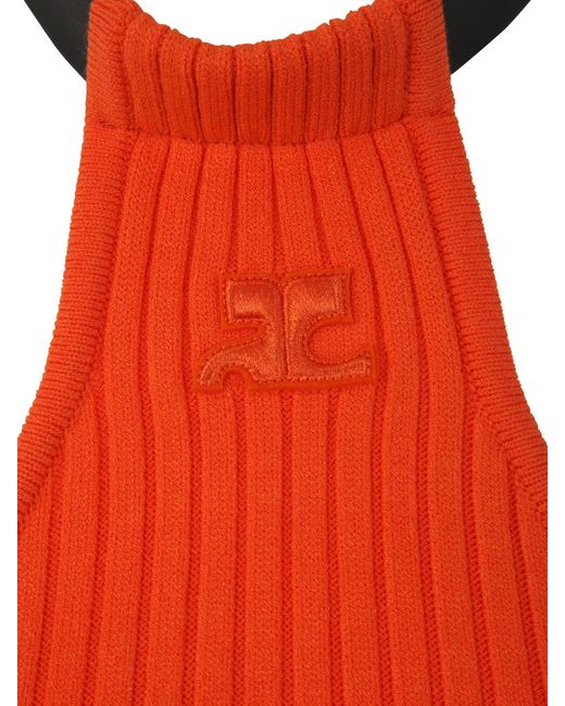 Courreges Red Courrèges Logo Detailed Ribbed Knit Dress