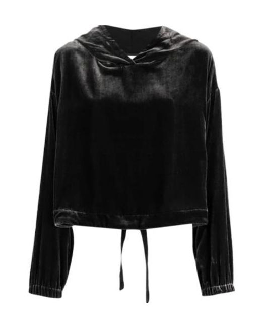 Aspesi Black Velvet Hooded Sweater