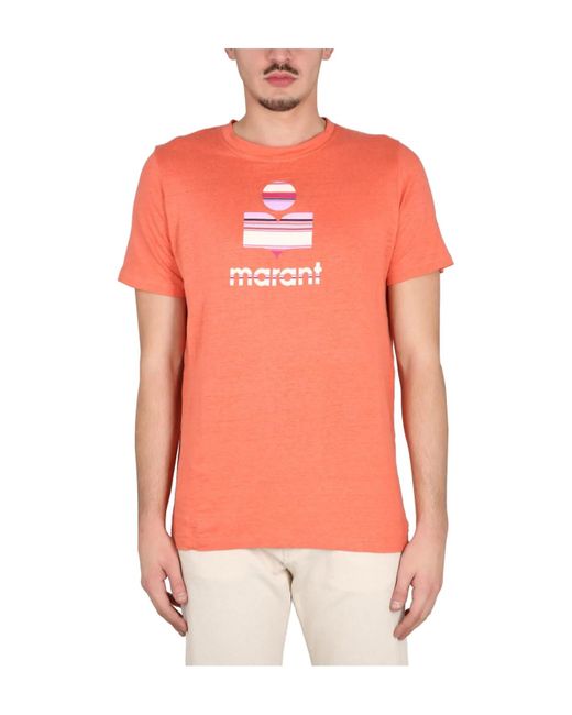 Isabel Marant Orange Logo-Print Crew-Neck T-Shirt for men