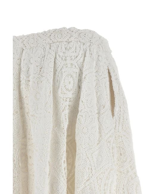 Comme des Garçons White Lace-Patterned Pleated Midi Skirt