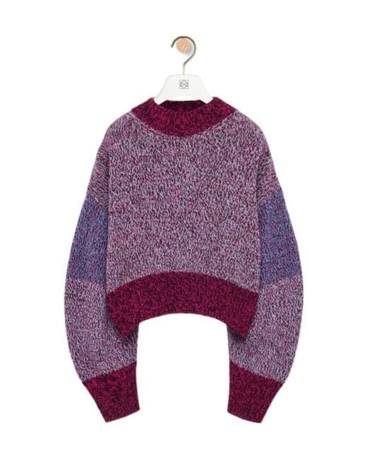 Loewe Purple Balloon Sleeved Crewneck Cropped Jumper