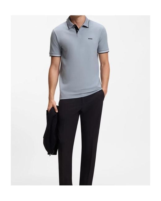 Boss Blue Collared Short-Sleeved Polo Shirt for men