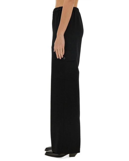 Aspesi Black Elasticated Crepe Trousers