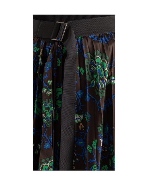 Sacai Blue Floral Print Mid-Length Pleated Skirt