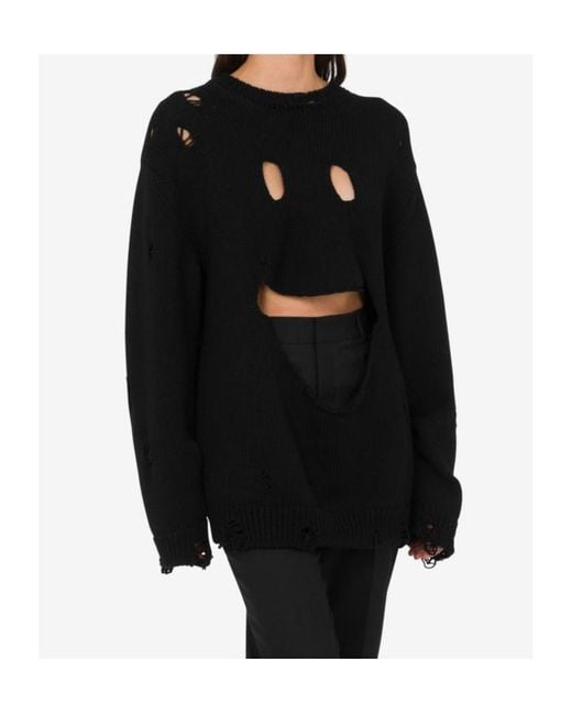 Moschino Black Smiley Face Distressed Sweater