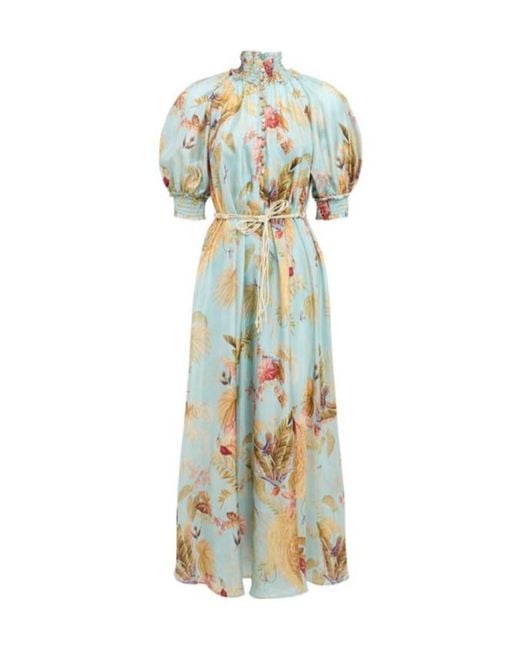 Zimmermann Blue Billowed Silk Maxi Dress