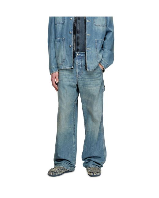 DIESEL Gray D-Shock Moc Frayed Denim Loafers for men