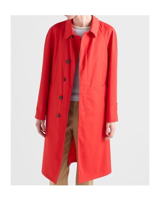 Prada Red Technical Gabardine Coat for men
