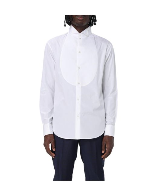 Emporio Armani White Curved Hem Tuxedo Shirt for men