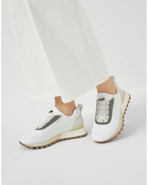 Brunello Cucinelli White Monili Chain-Detail Sneakers