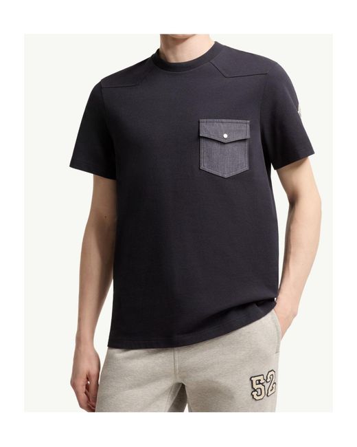Moncler Black Cotton Jersey T-Shirt With Denim Pocket for men