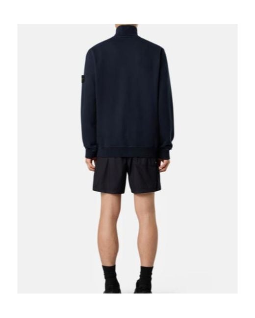 Stone Island Blue Logo Patch Half-Zipped Sweatshirt for men