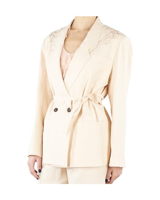 Blugirl Blumarine Natural Lace-Embellished Belted Blazer