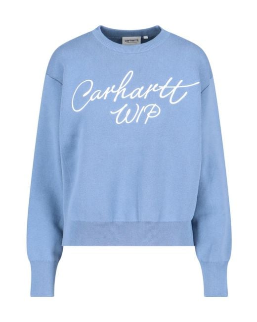 Carhartt Blue Logo Embroidered Crewneck Jumper