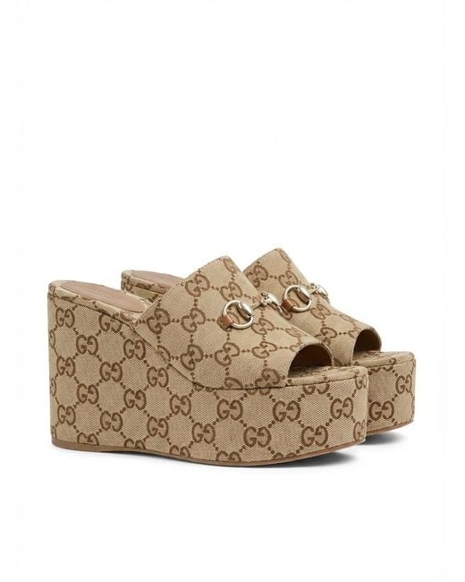 Gucci Natural Horsebit Wedge Sandals