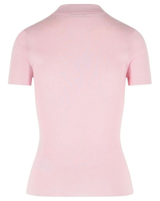 Max Mara Pink Albero Short-Sleeved Ribbed Polo Shirt