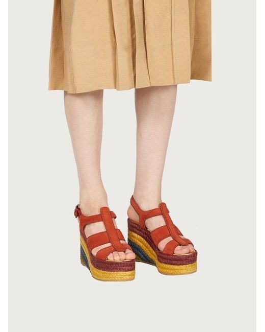 Ferragamo Brown Ankle Strap Wedge Espadrilles