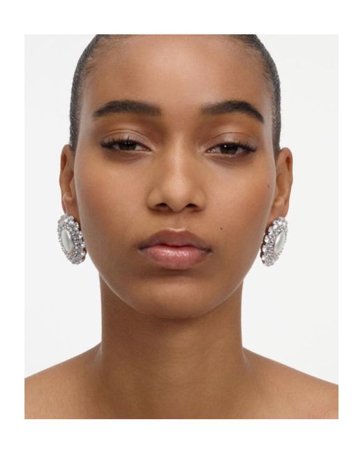 Self-Portrait Metallic Oval Crystal Pearl Earrings