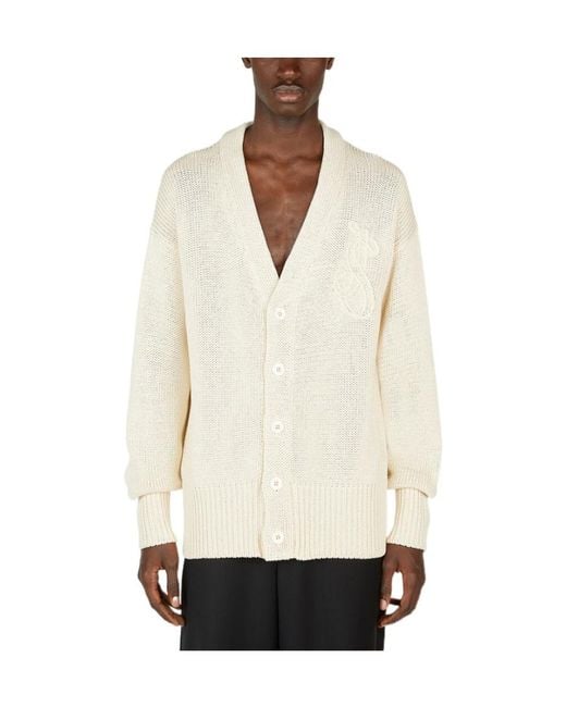 Jil Sander Natural Logo Intarsia Knitted Cardigan for men