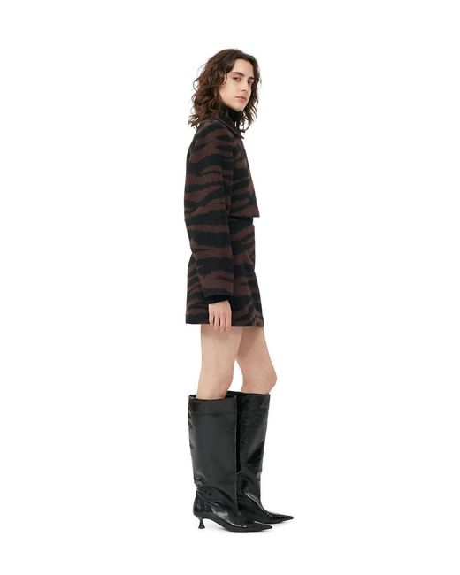 Ganni Black Tiger Jacquard High Waist Mini Skirt