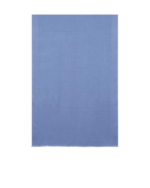 Ferragamo Blue Ferragamo Gancini Fringed-Edge Scarf