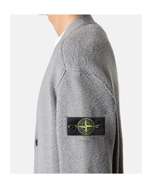 Stone Island Gray Loose-Fit V-Neck Cardigan With Pockets for men