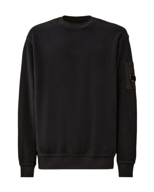 C P Company Black Brushed Emerized Diagonal Fleece Crewneck Sweatshirt for men
