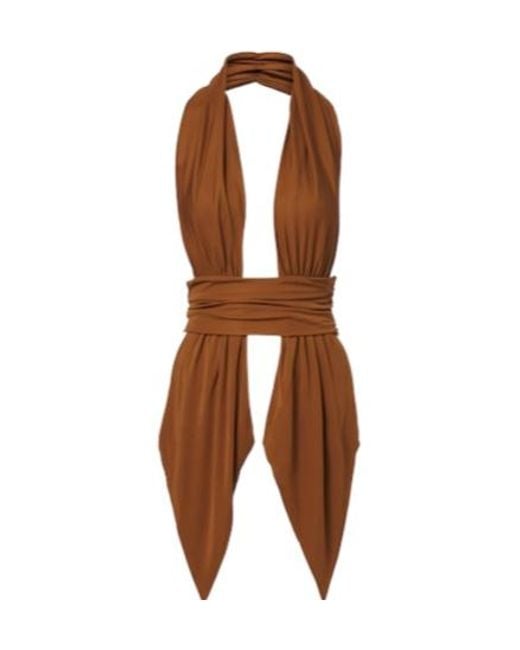 Christopher Esber Brown Scarf Halterneck Jersey Top