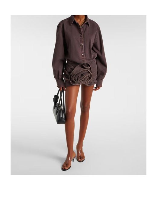 Magda Butrym Brown Floral-Appliqué Denim Miniskirt