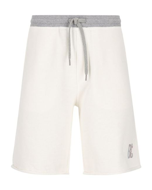 Brunello Cucinelli White French Terry Bermuda Shorts for men