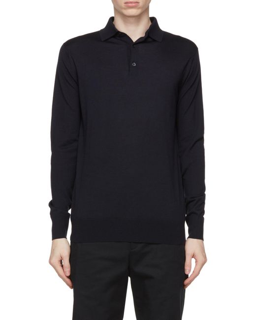 Loro Piana Blue Long-Sleeved Knitted Polo Shirt for men
