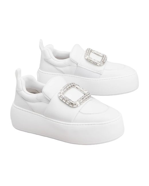 Roger Vivier White Viv' Up Embellished Buckle Sneakers