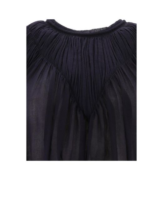 Chloé Blue Long-Sleeved Pleated Blouse