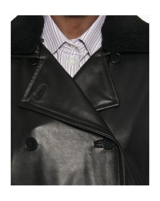 Salvatore Santoro Black Shearling-Collar Double-Breasted Jacket