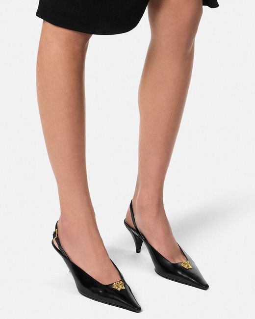 Versace Black Medusa-Head Pointed-Toe Mules