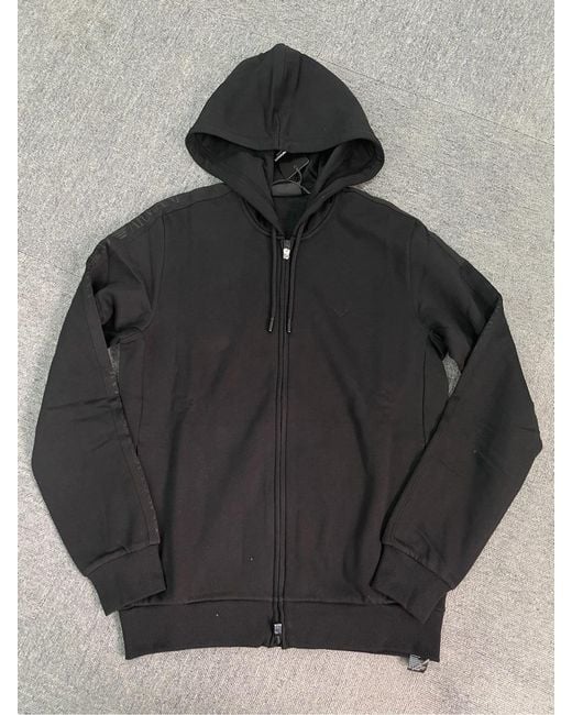 Emporio Armani Black Logo-Tape Hooded Zip-Up Hoodie for men