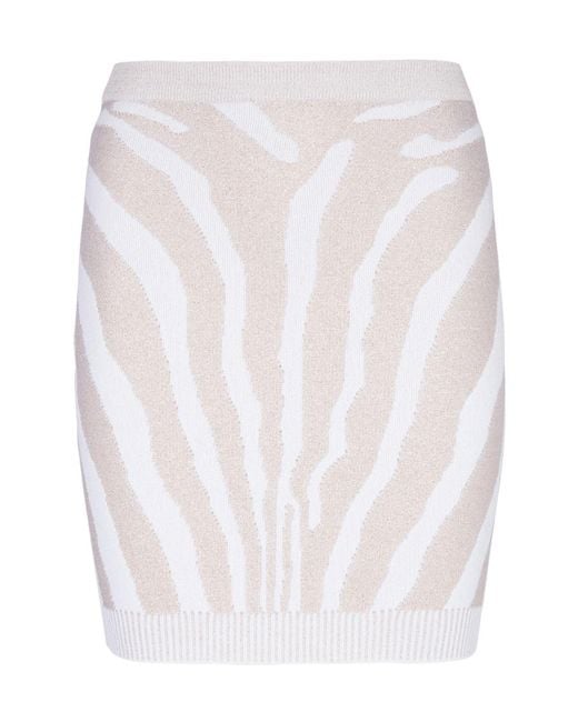 Balmain White Zebra-Printed Mini Skirt