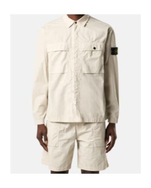 Stone Island White Logo Patch Long Sleeved Overshirt for men