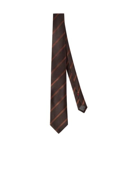 Brunello Cucinelli White Striped Silk Tie for men