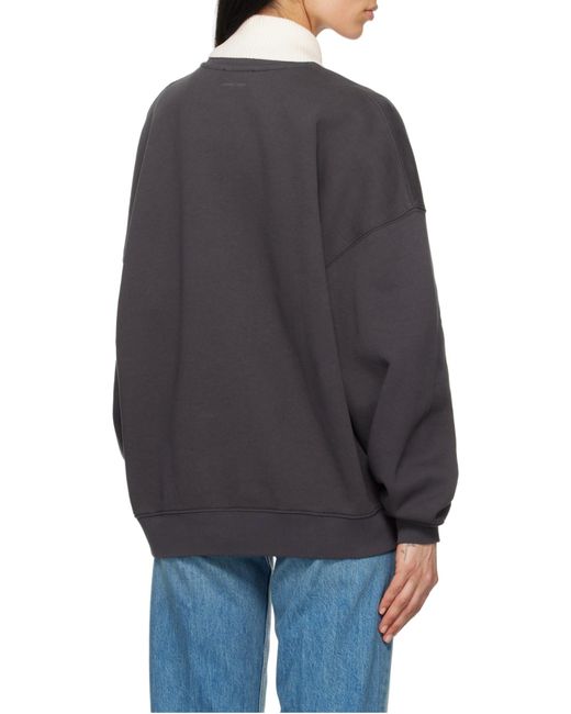 Anine Bing Black Miles Logo-Printed Crewneck Sweatshirt