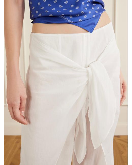Christopher Esber White Porto Tie-Detailed Cotton-Voile Wide-Leg Pants