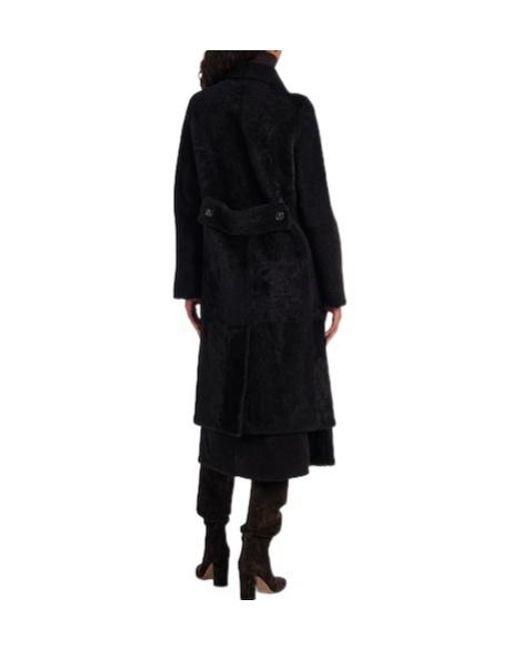 Yves Salomon Black Double-Breasted Shearling Coat