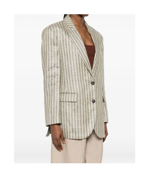 Brunello Cucinelli Natural Striped Pocket Blazer