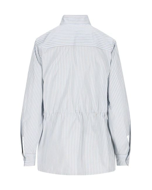 Fendi White Striped Ring Buckle Belted Jacket