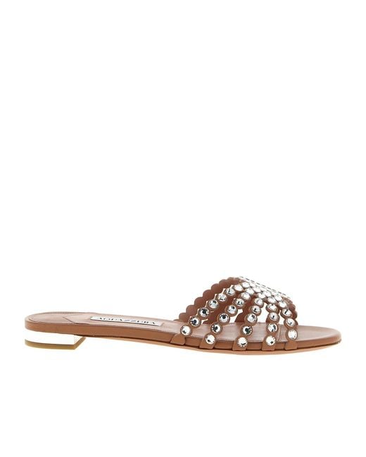 Aquazzura Brown Tequila Embellished Slides