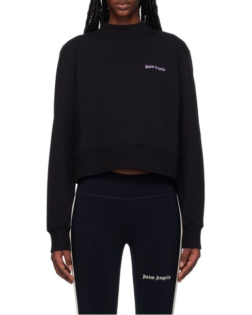Palm Angels Black Logo Embroidered Crewneck Sweatshirt