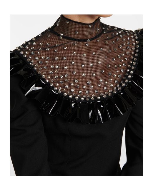 Alessandra Rich Black Embellished Wool-Blend Minidress