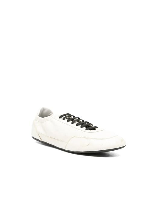 Prada White Collapse Lace-Up Sneakers for men